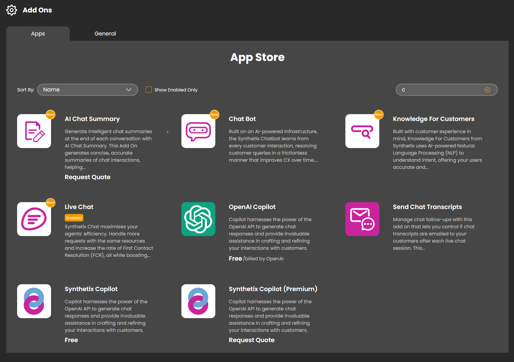 Synthetix Cloud screenshot showing Synthetix app store